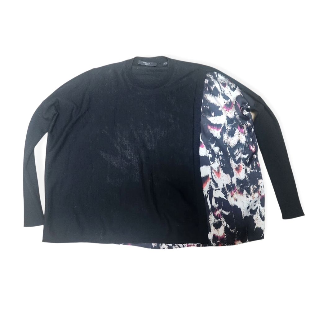 Allsaints Sweater Black Merino Wool Knit Koko Wing Butterfly Oversized Relax XS - Picture 3 of 9